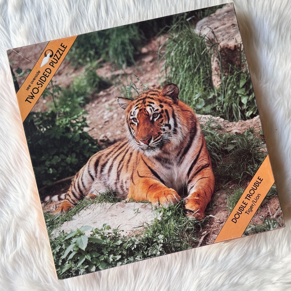 Vintage 100% Complete Double Trouble 1985 Lion Tiger Two Sided Puzzle 500+ Eaton
